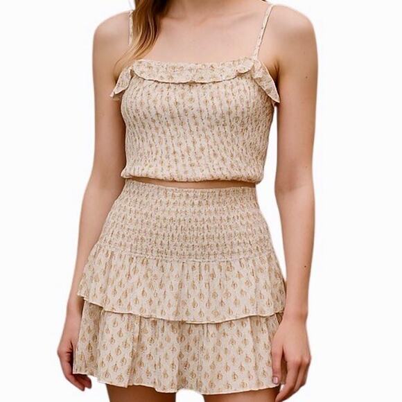 Pink Rose Dresses & Skirts - NWT | PINK ROSE Ruffle Crop Top Mini Skirt Set sz Small Cream Medallion Festival